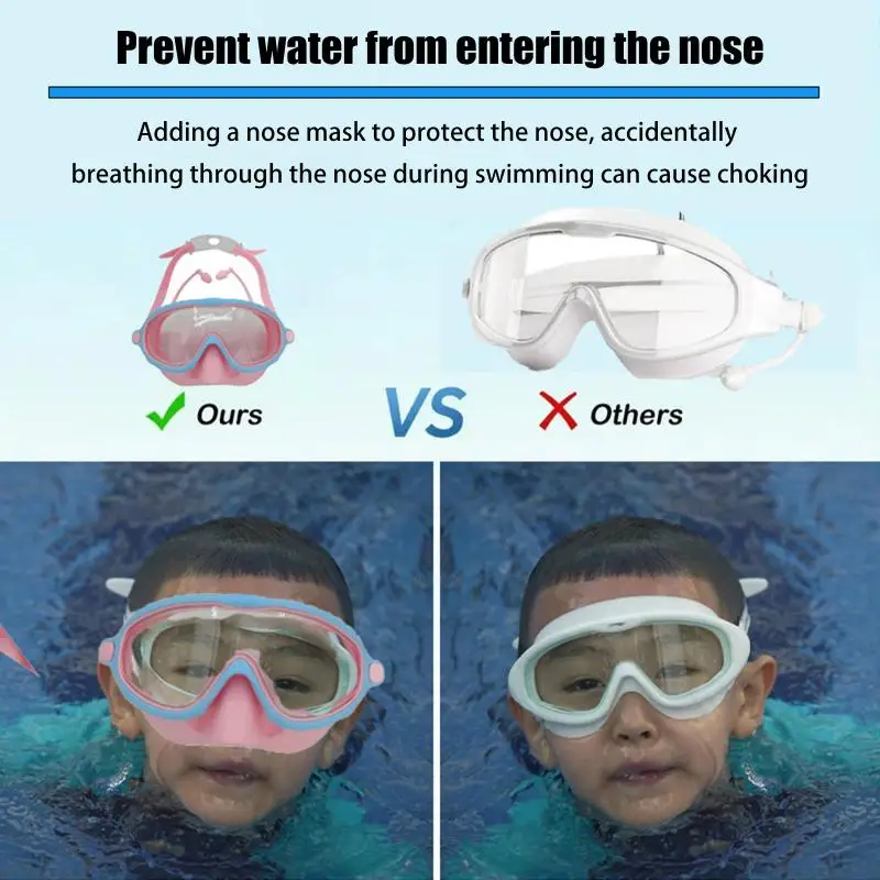 New Swim Goggles With Nose Cover Wide Field Of View Diving Mask Anti-Fog Anti-Leak Toddler Swimming Goggles Kids Ages 3-15