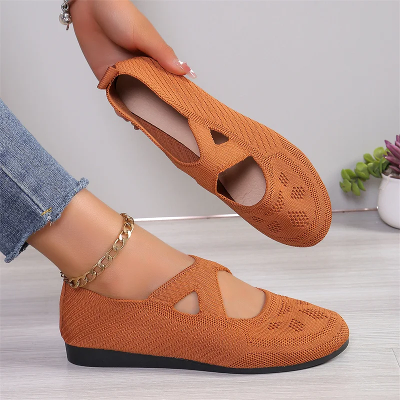 Elastic Knitting Flats Shoes for Women 2024 Summer Breathable Soft Loafers Woman Lightweight Slip on Casual Shoes Mom Moccasins