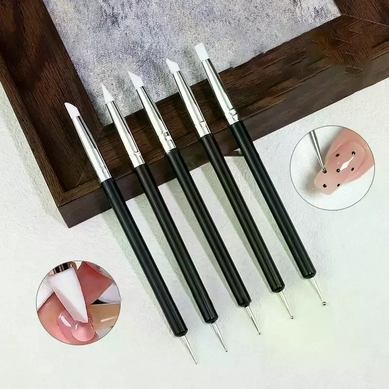 5Pcs/Set Double-Headed Silicone Nail Art Pens Rhinestones Picker 3D Nail Carving Dotting Manicure Tools For Nail Art Design