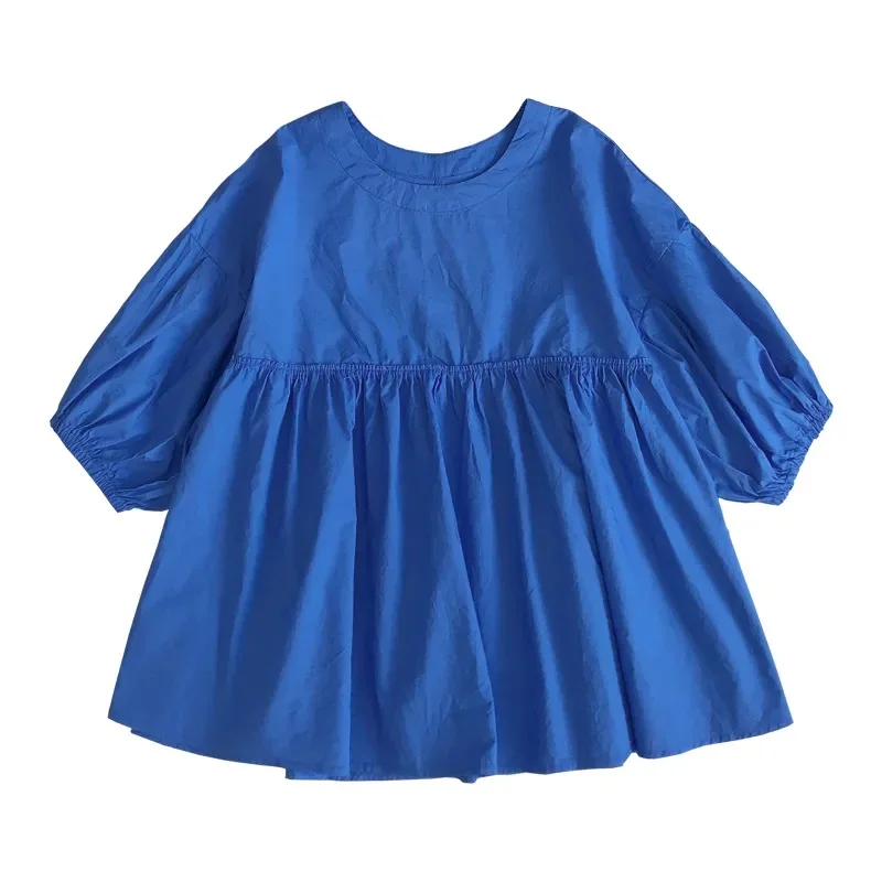 Splicing Folds Half Sleeve Doll Shirt for Women Summer Casual Loose Slimming Lantern Sleeve Pullover Tops Fashion Women Clothing view 5