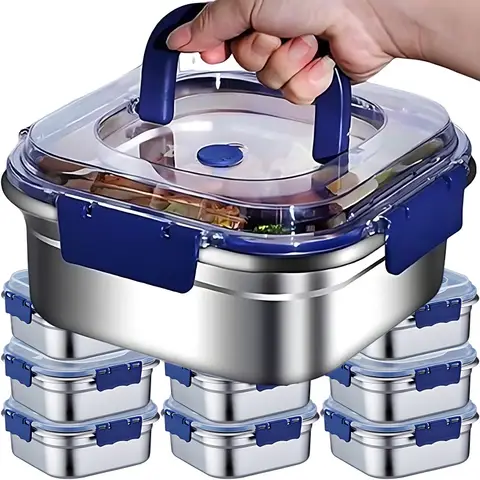 316Stainless Steel Salad Fruit Food Container Sealed Anti-drip Large Capacity Lunch Box Camping Picnic Box for Fruit Salad Food
