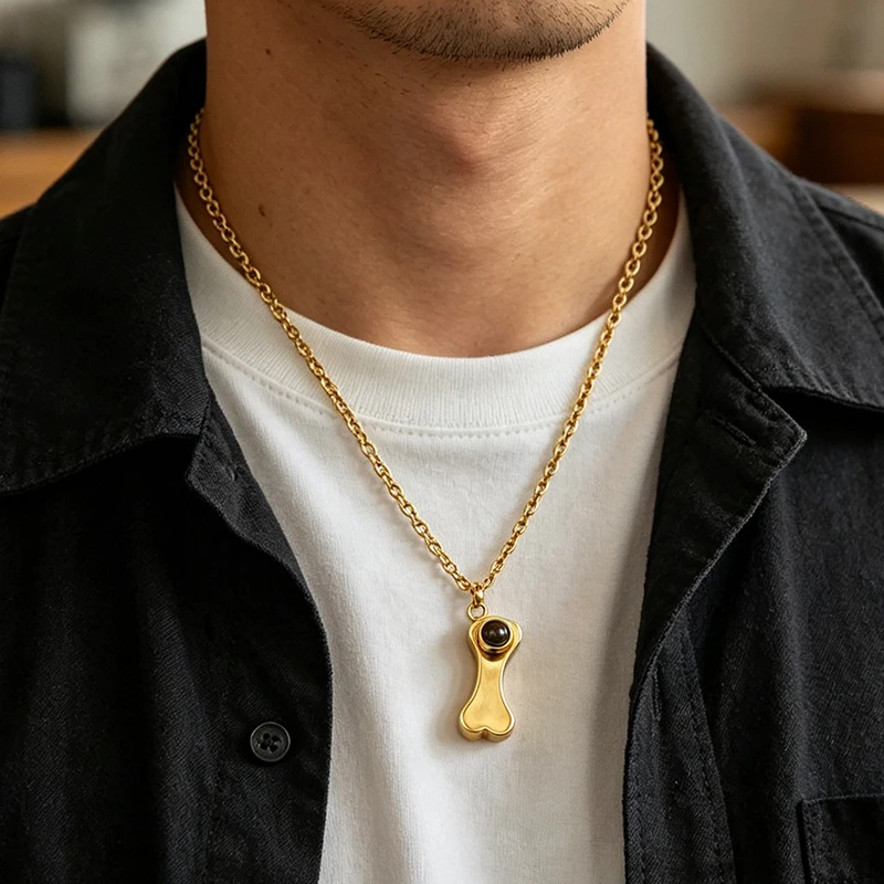 Picture 3: Hot sale Creative bone shaped stainless steel necklace pendant ins cross-border personalized trend necklace