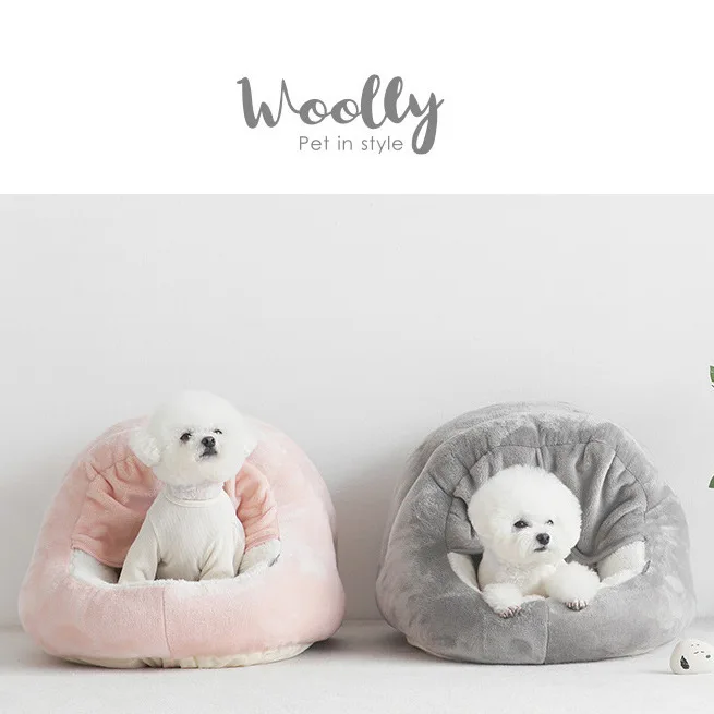 

Полузакрытая плюшевая лежанка для собак и кошек с занавеской, удобная, для всех сезонов, зоотовары