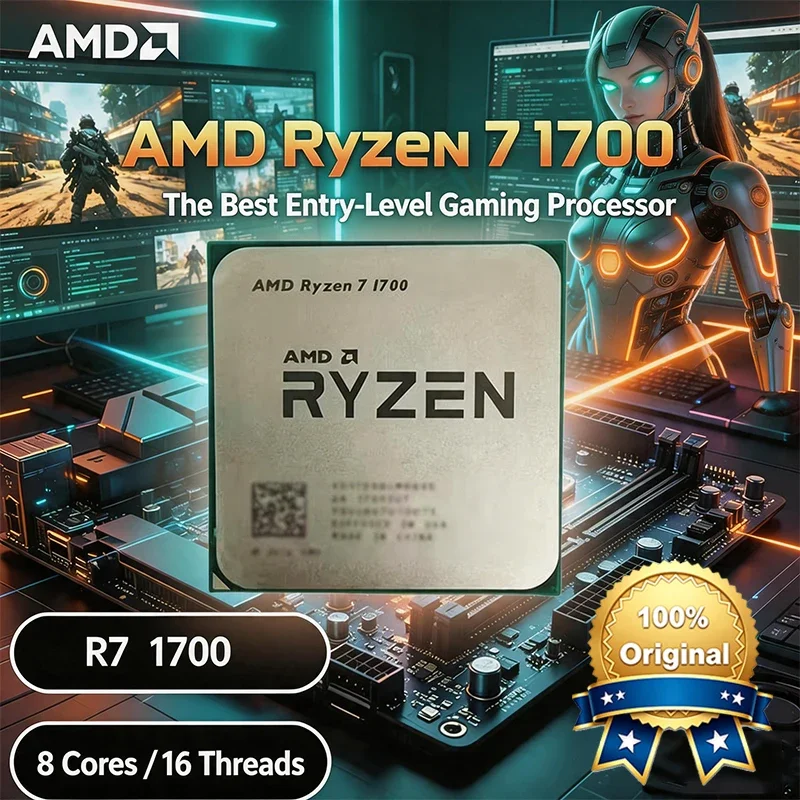 

AMD Ryzen 7 1700 R7 1700 3.0 GHz 8-Core 16-Thread CPU Processor 65W YD1700BBM88AE Socket AM4 CPU Without Package Loose Pie