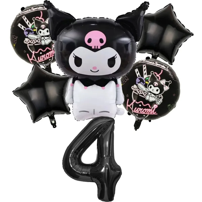 Kuromi-Conjunto de globos de cumpleaños para niña y niño, decoración de fiesta, traje de globos con número, adornos Kawaii, telón de fondo,