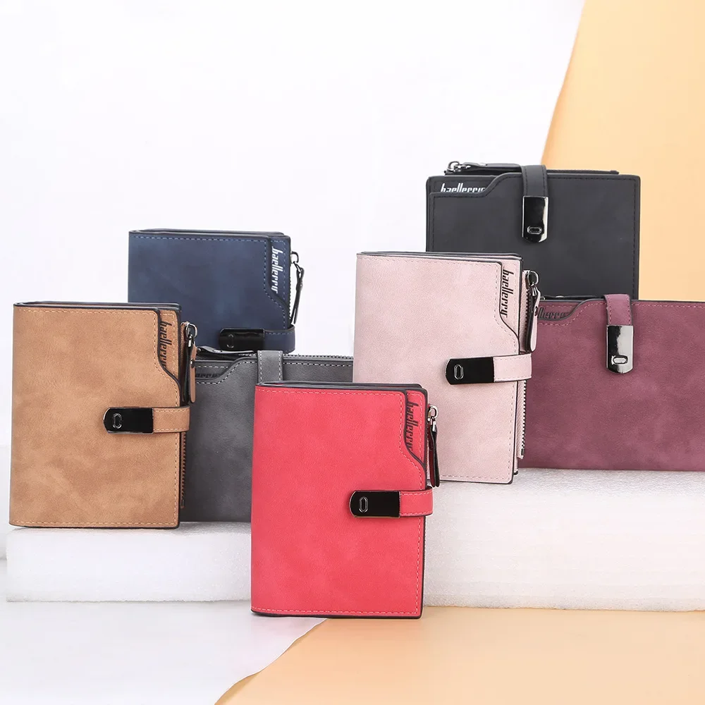 Portefeuille multi-cartes pour femme, porte-cartes à trois volets, poche à monnaie zippée, pochette en cuir PU, sac à main court, sacs d'argent, mode