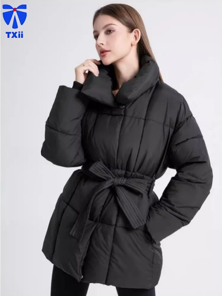 TXii Cotton padded women's 2024 winter new style loose waist bread jacket medium long cotton jacket cotton coat jacket