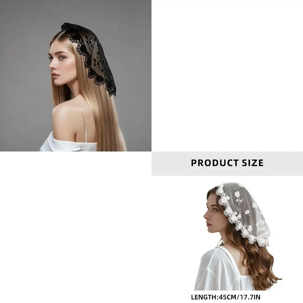 

652F Элегантный кружевной платок с нежным цветочным узором Головной убор Головной убор для церковных служб и выпускного вечера