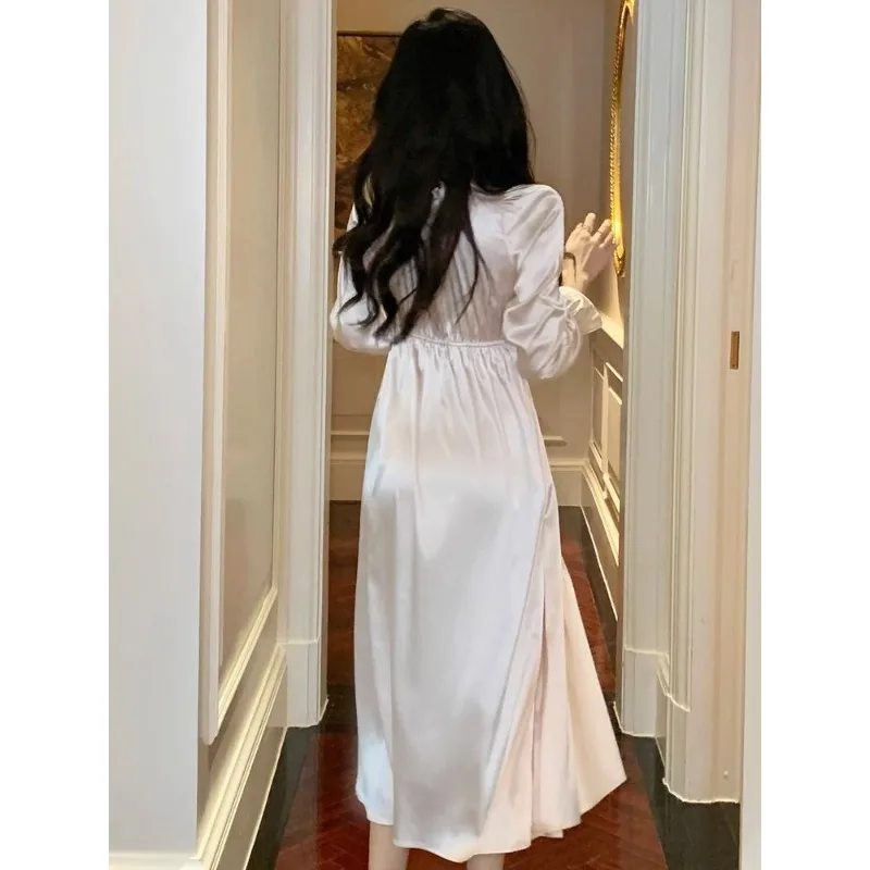 French Style 2024 New Women Long-sleeved Nightgown Long Pullover Summer Lace Pajamas Autumn V-neck Thin Flounce Sleepshirts