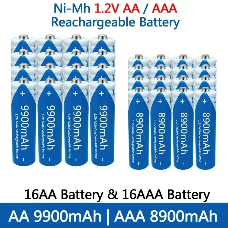100% Rechargeable NI-MH battery AA 1.2V 9900mAh/1.2V AAA 8900mAh, flashlight, toy watch NI-MH battery replacement batteryCarga