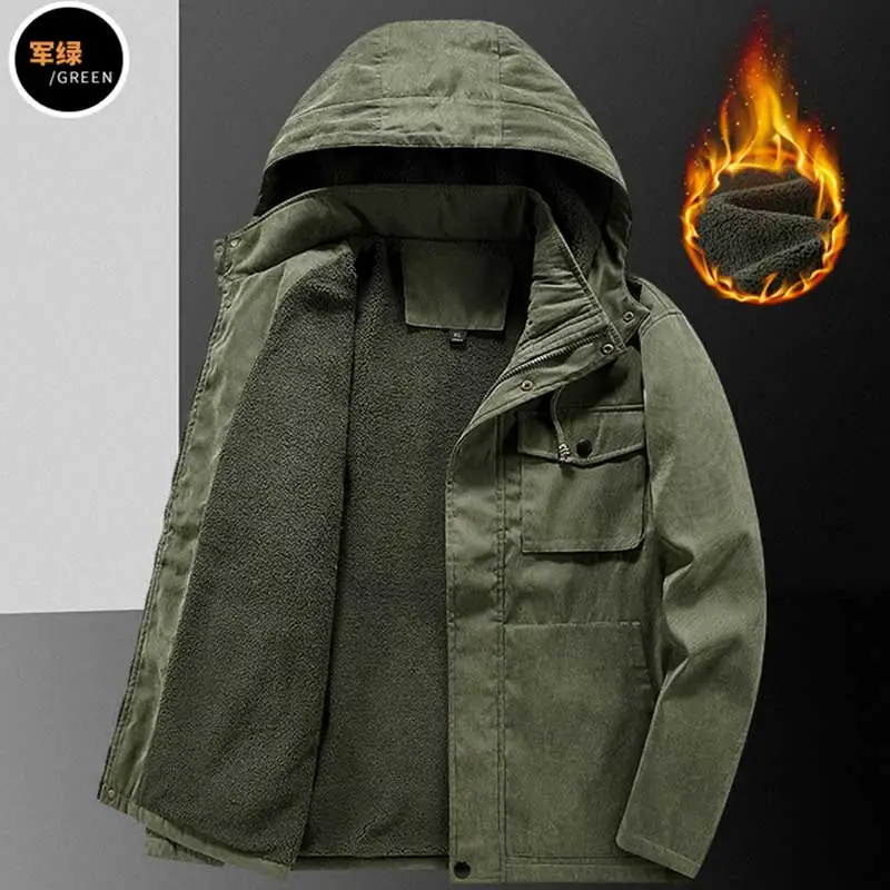 Abrigo militar de lana de cordero para hombre, parka gruesa y cálida, resistente al desgaste, a prueba de viento, Chaqueta de algodón con capucha, a