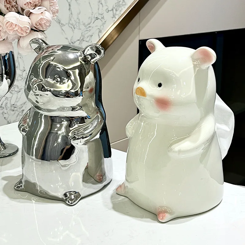 

Silver Rabbit Ceramic Tissue Box Ornament Napkin Box Tissue Holder Paper Boxes Tissues Storage Box Organizer Decoration Crafts