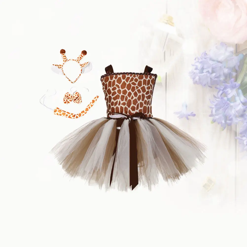 1Set Giraffe Animal Costume Outfit for Girls Dress Up Clothing Cosplay Suit Birthday Christmas Event Stage Garment Soft Skin