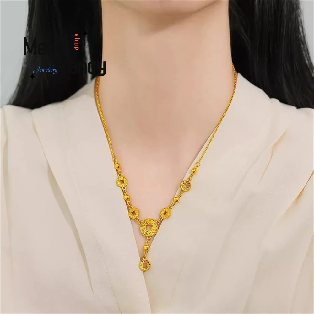 

New Round Tassel Chain Necklace For Women, With A Fashionable And Elegant Light Luxury. Broken Ice Copper Coin Collarbone Chain