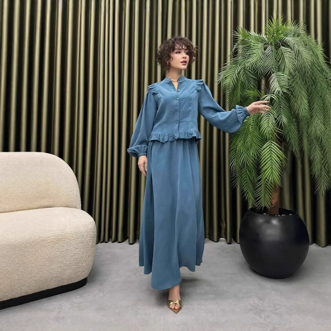 Two Piece Set Women 2026 Spring New Elegant Style Stand Up Collar Long Sleeved Top Fashion Half Skirt Two Pieces