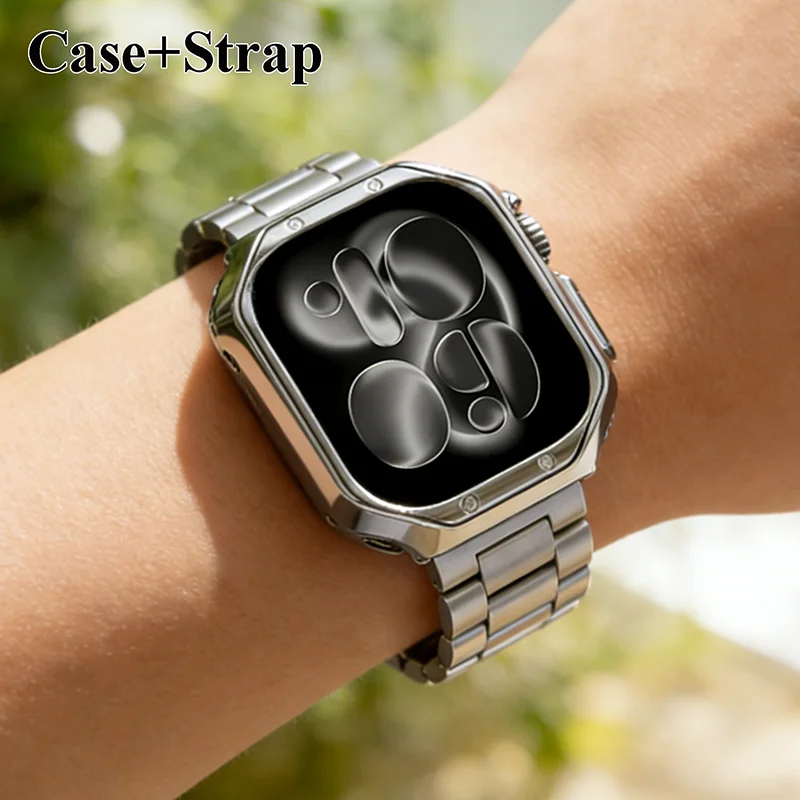 

Чехол из ТПУ + металлический ремешок для Apple Watch Ultra, ремешок 49 мм, 46 мм, 42 мм, 45/44 мм, 41 мм, 40/38, браслет из нержавеющей стали, серия 11, 10, 9, 8, 7 SE