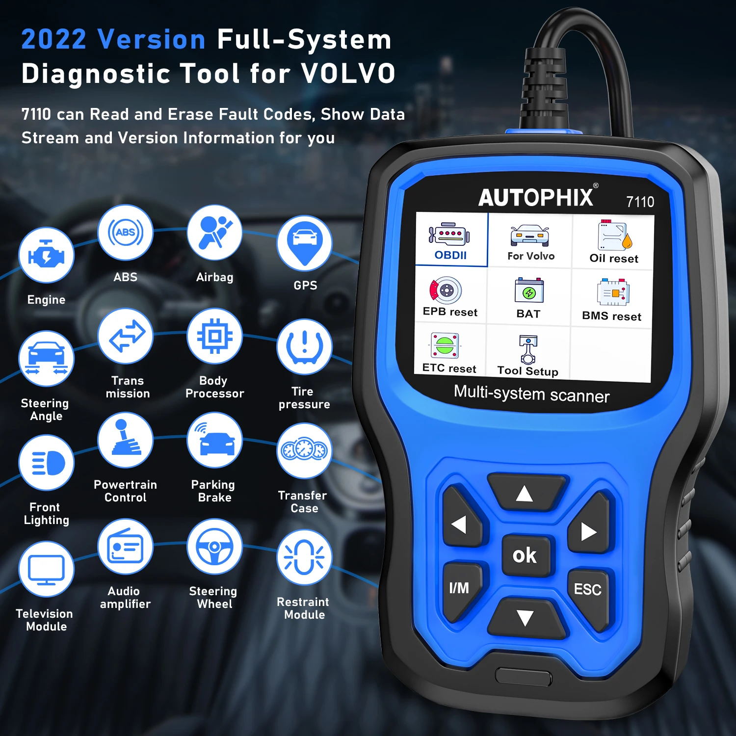 AUTOPHIX 7110 OBD2 Scanner for Volvo Full Systems Car Code Reader Battery for All Volvo After 1996 Scan Diagnostic Tool