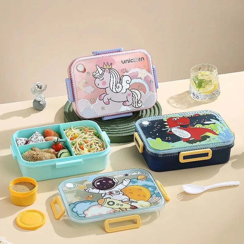 Fiambrera bonita de 1200ml para niños, niñas y niños con 3 compartimentos, fiambrera Bento, cajas de aperitivos de comida a prueba de fugas para niños escolares