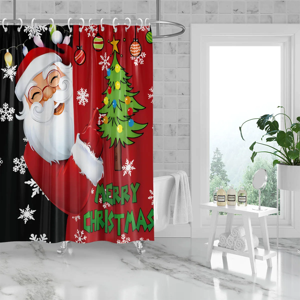 1 piece 180x180cm Christmas Santa Claus pattern printed shower curtain partition bathroom waterproof and mildew proof