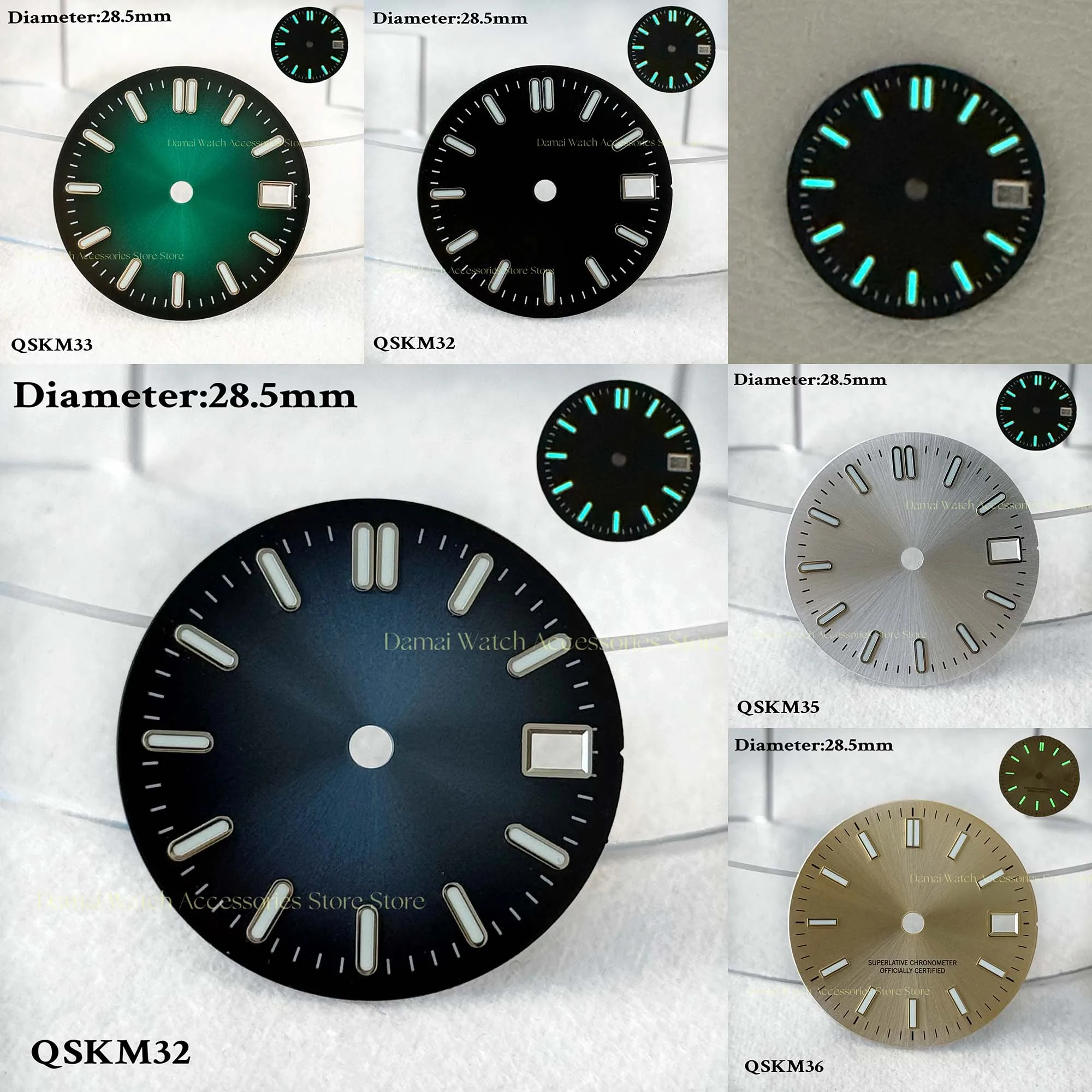 

28.5mm sun pattern blue-green luminous no logo customized dial NHdial35dial watch accessories watch module