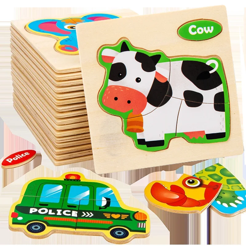 Pädagogisches Spielzeug für Kinder Geschenk Baby Montessori Spielzeug 3d Holz Puzzle Cartoon Tier Verkehrs Puzzle Frühen Lernen