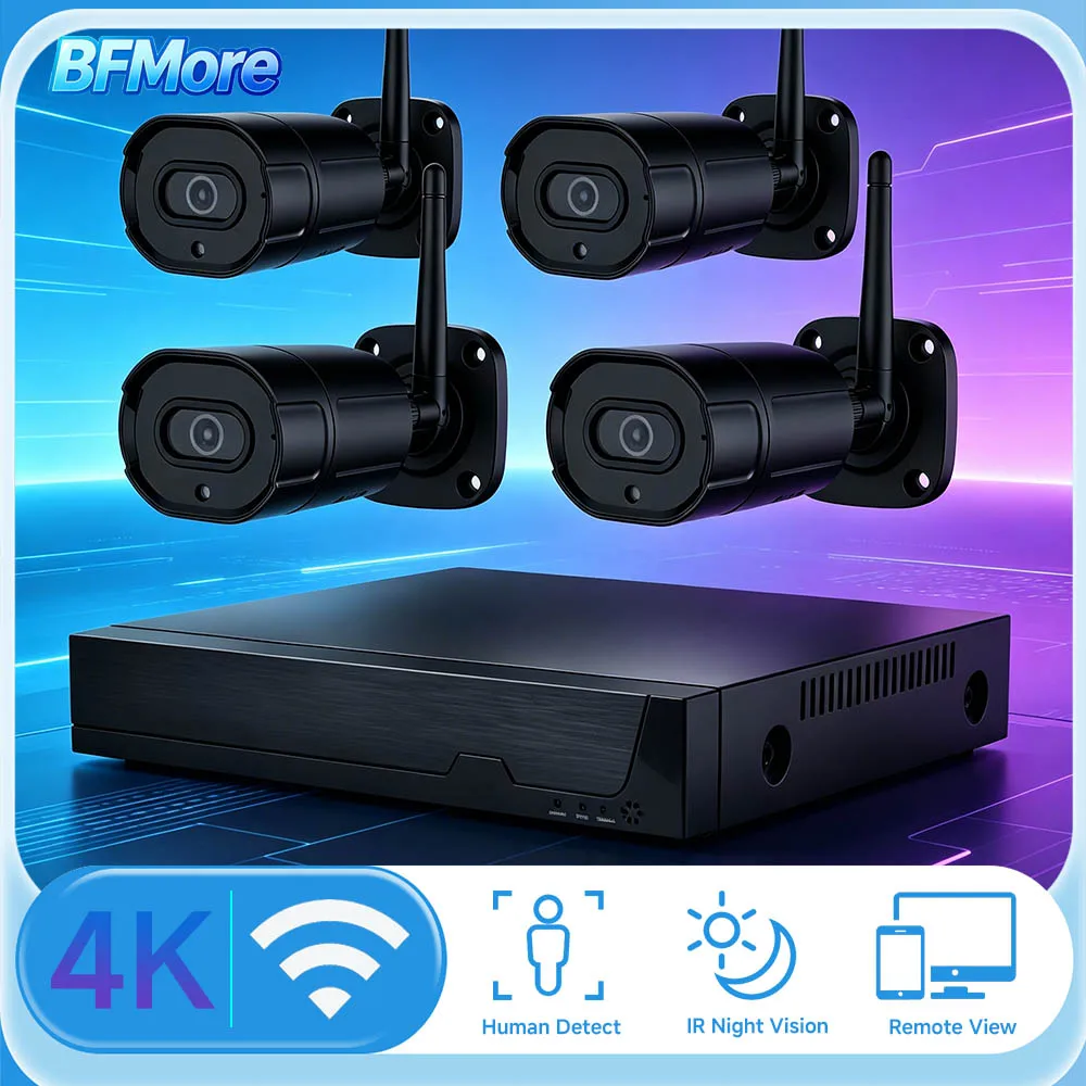 BFMore HD WiFi 5MP/4K Security System 10CH NVR 4 WiFi камерами 2.4G IR Night vision wifi security Outdoor Set