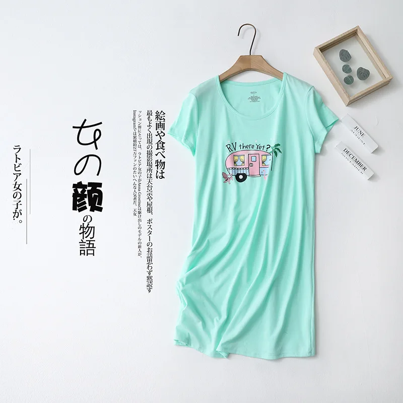 2024 Summer Women Casual Sleep Dress Cotton Loungewear Nightgown Female Short Sleeve Top Quality Loose Home Dress Plus Size