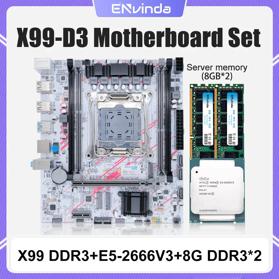 X99-DDR3 Biały zestaw płyty głównej z procesorem Intel LGA2011-3 Xeon E5 2666 V3 DDR3 16 GB (2*8 GB) 1333 MHZ Pamięć RAM NVME M.2 SATA