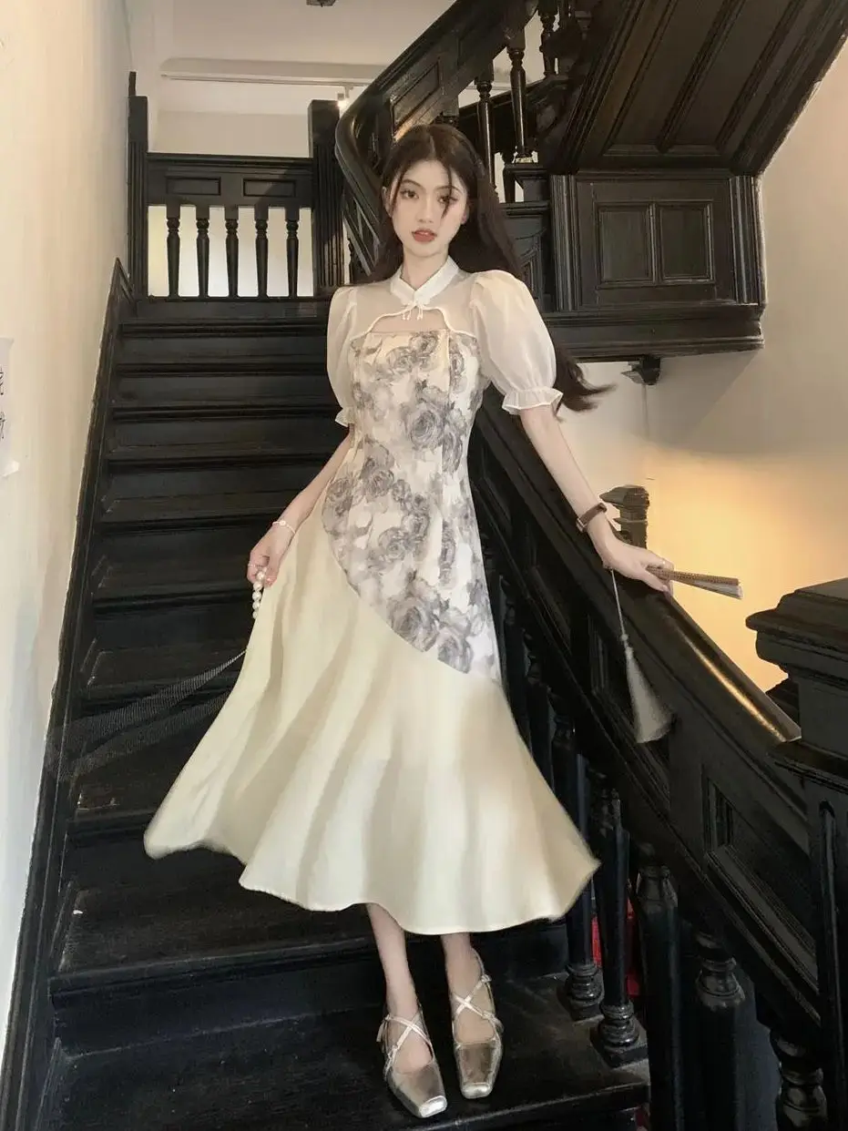 

Korea Dress Women Elegant Casual Daily Cheongsam Dress Daily Aodai Cheongsam Improved Modern