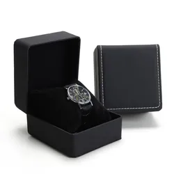 Black Single Watch Gift Box With Pillow Pu Leather Wristwatch Display Case Organizer For Men Jewelry Storage Box