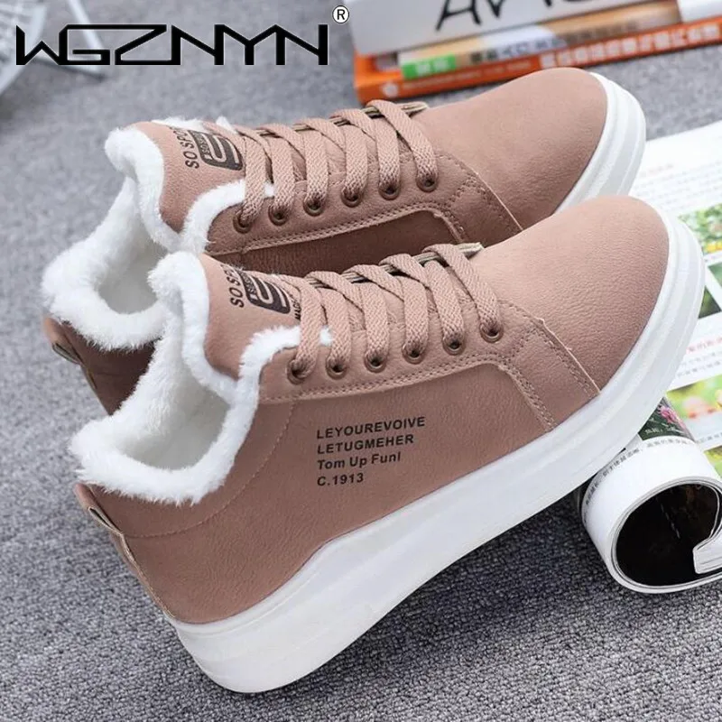 Scarpe invernali da donna all\'aperto Pelliccia calda Peluche Scarpe casual da donna Stringate Sneakers moda Zapatillas Mujer Stivali da neve con