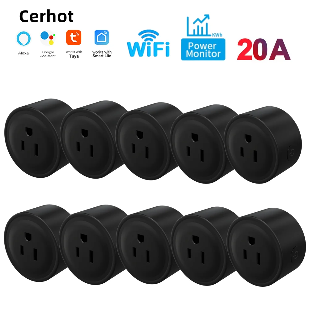 

Cerhot Tuya WiFi Smart Plug US 20/16/10A with Power Monitor Remote Control Google Assistant Alexa Yandex Alice Voice Control