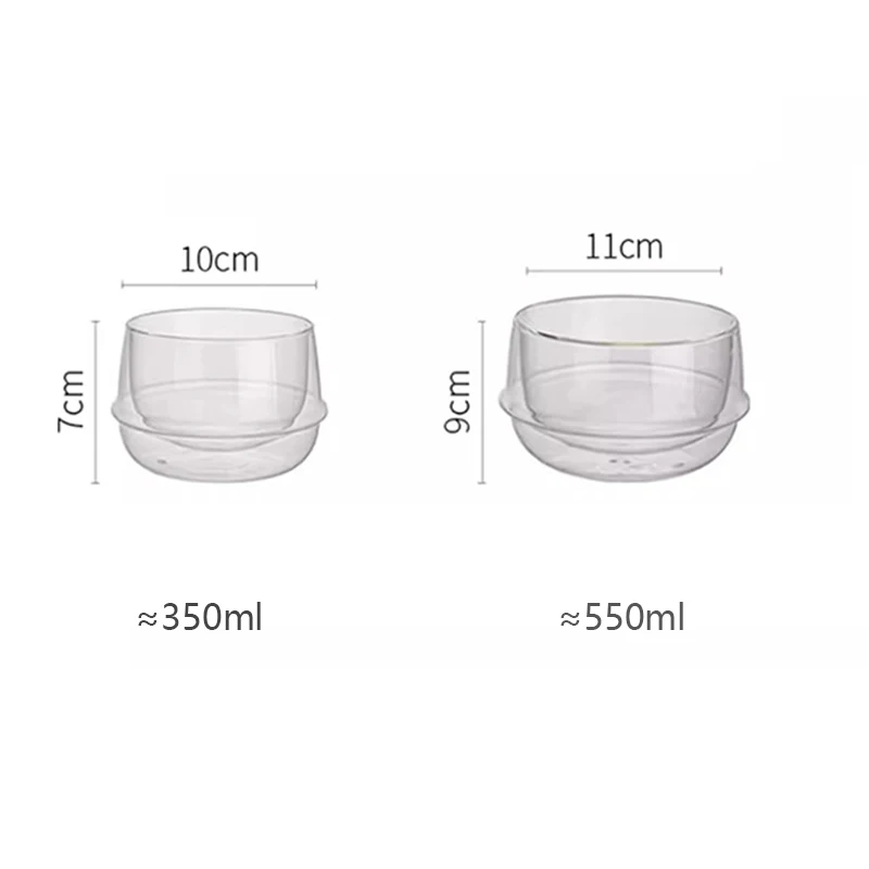 Double Wall Soup Bowl Heat Resistant Glass Dessert Bowl Breakfast Yogurt Oatmeal Salad Bowl Tableware Saturn Shape 350/550ml