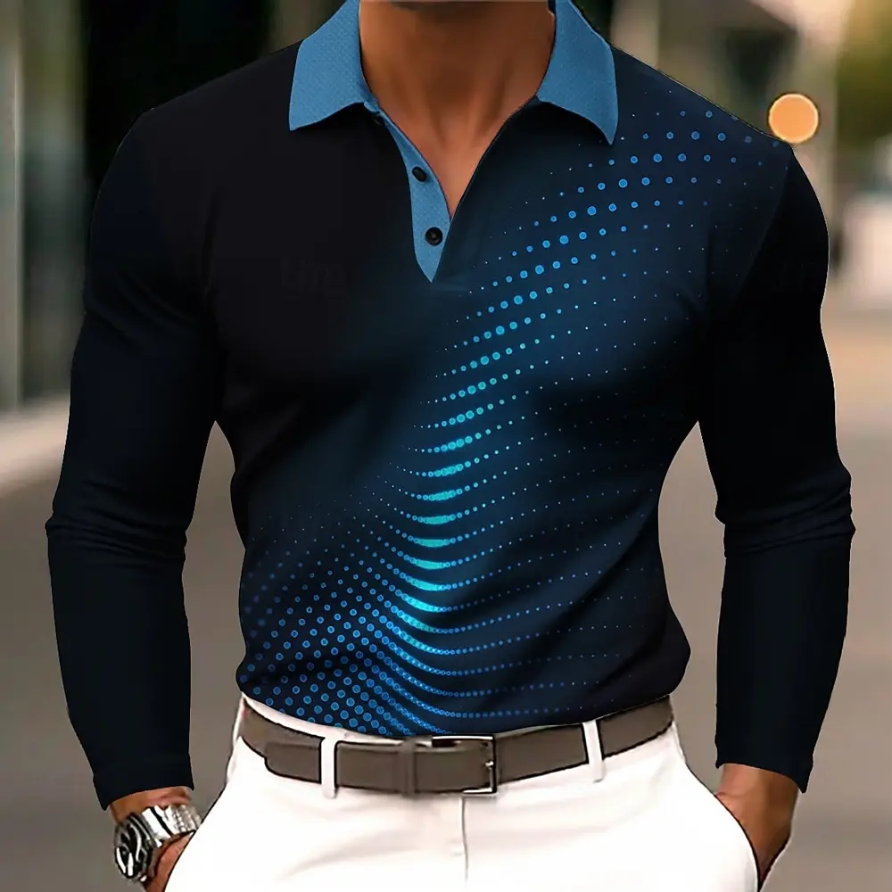 Men's Geometric Abstract Polo Long Sleeve Polo Shirts Lapel Casual Business Daily Wear 3D Print Buttons Spring Fall