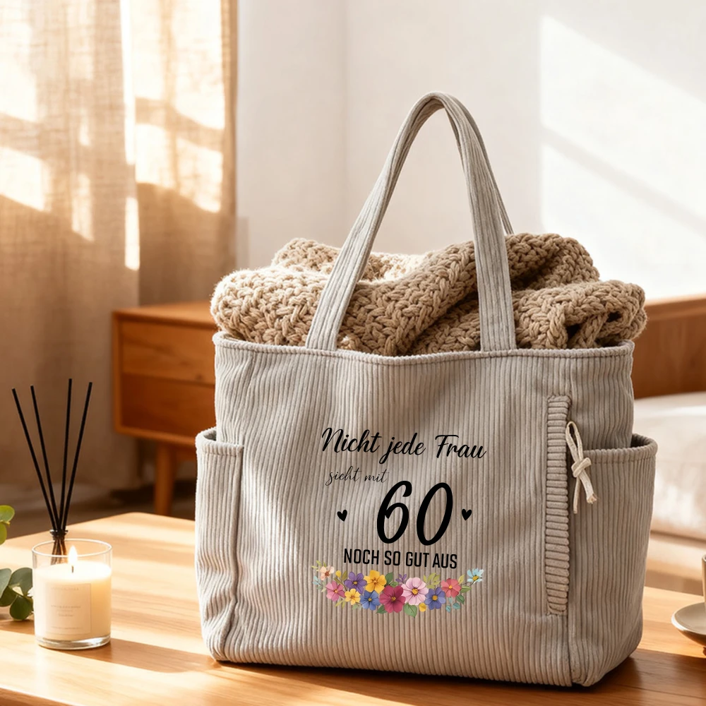 

Corduroy Tote Bag, Multi-pocket, 60th Birthday Gifts for Women, Christmas, Mother's Day, Everyday Use, Travel Organizer,Shopping