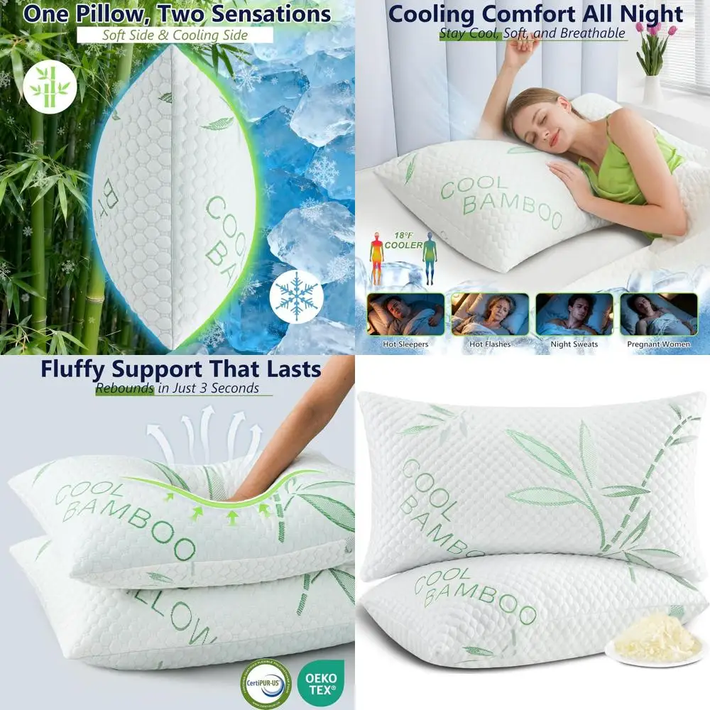 

Комплект из 2 охлаждающих подушек Queen Size с эффектом памяти – регулируемая жесткость, бамбуковые подушки для различных положений сна