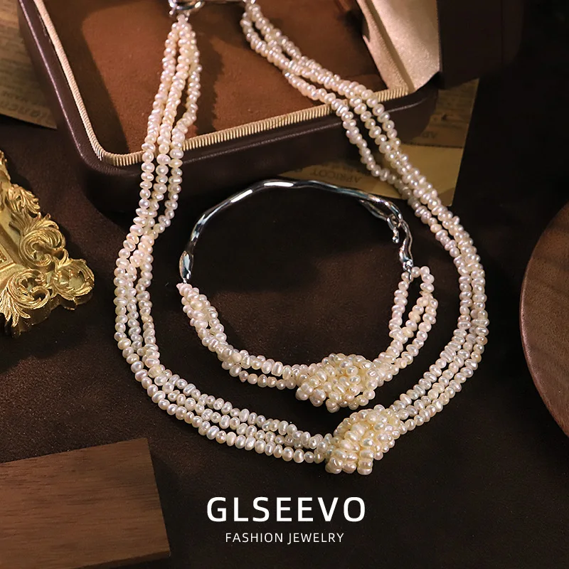 Handmade Design Natural Pearl Knot Clasp Necklace Bracelet Set Fashionable And Versatile Jewelry Women
