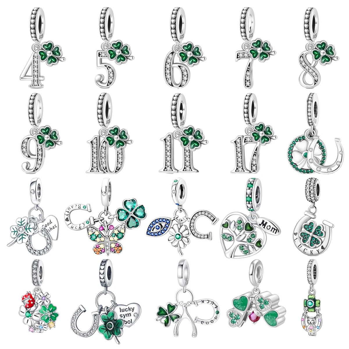 

Original 925 Charms Sterling Silver Digital Clover Horseshoe Tree of Life Pendant for Pandora DIY Bracelet Women's Jewelry Gift