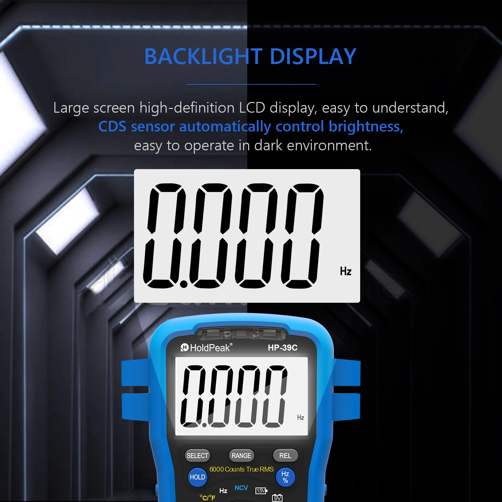 

Intelligence Holdpeak 6000-count TRMS Auto-ranging Multimeter for AC/DC Voltage, Current, Resistance, Capacitance Measurements