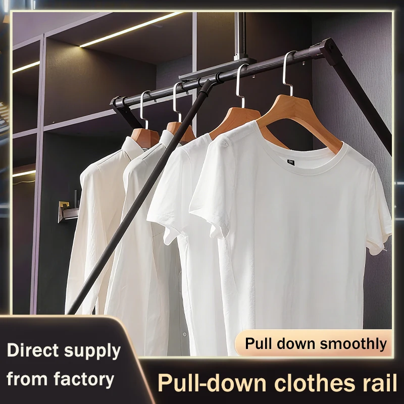 

Pull Down Hanging Rod Double Buffered Adjustable Clothing Rail For Wardrobe Closet Telescopic Lift Up Hanger System