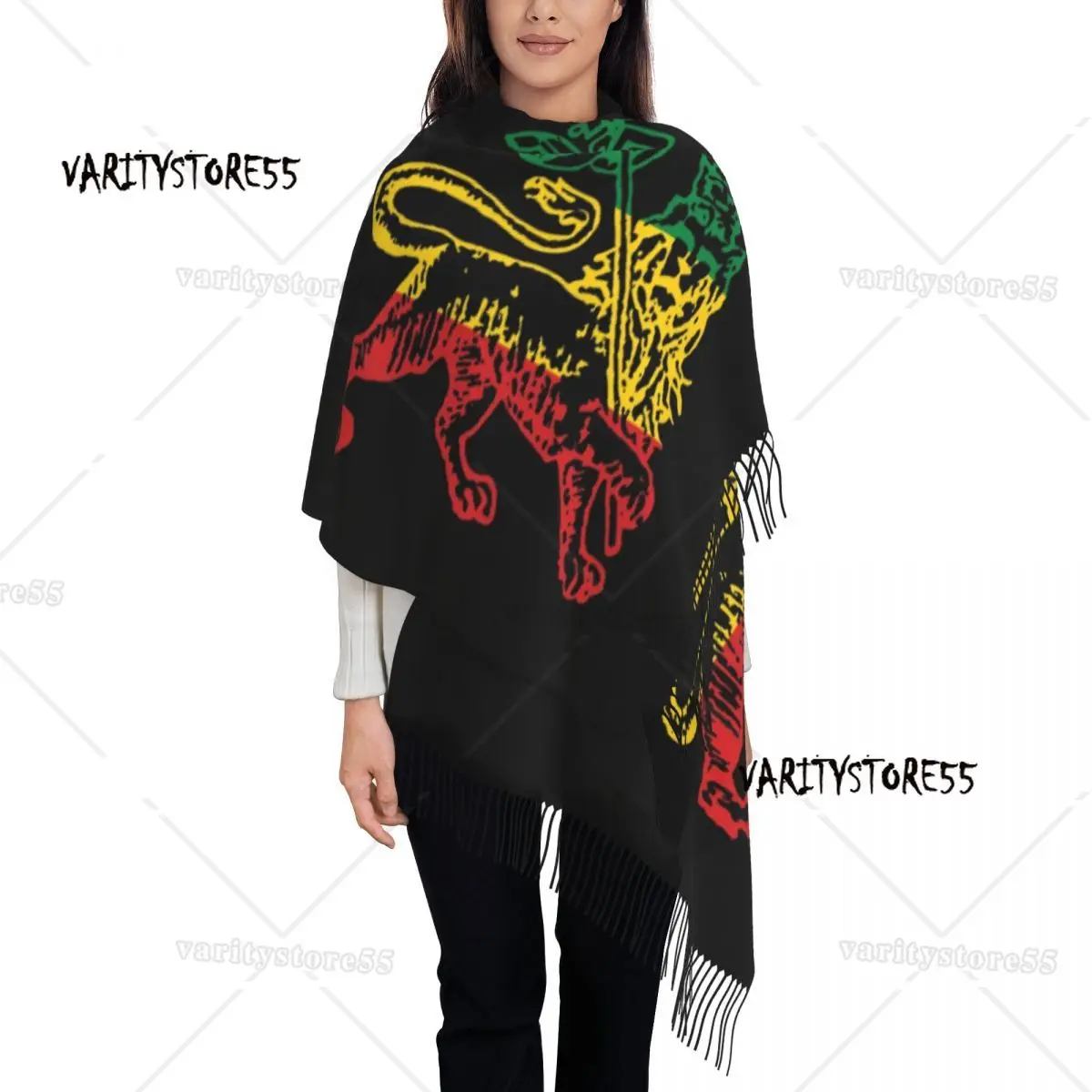 

Fashion Lion Of Judah Flag Ethiopia King Selassie Rasta Tassel Scarf Women Winter Fall Warm Shawl Wrap Female Ethiopia Scarves