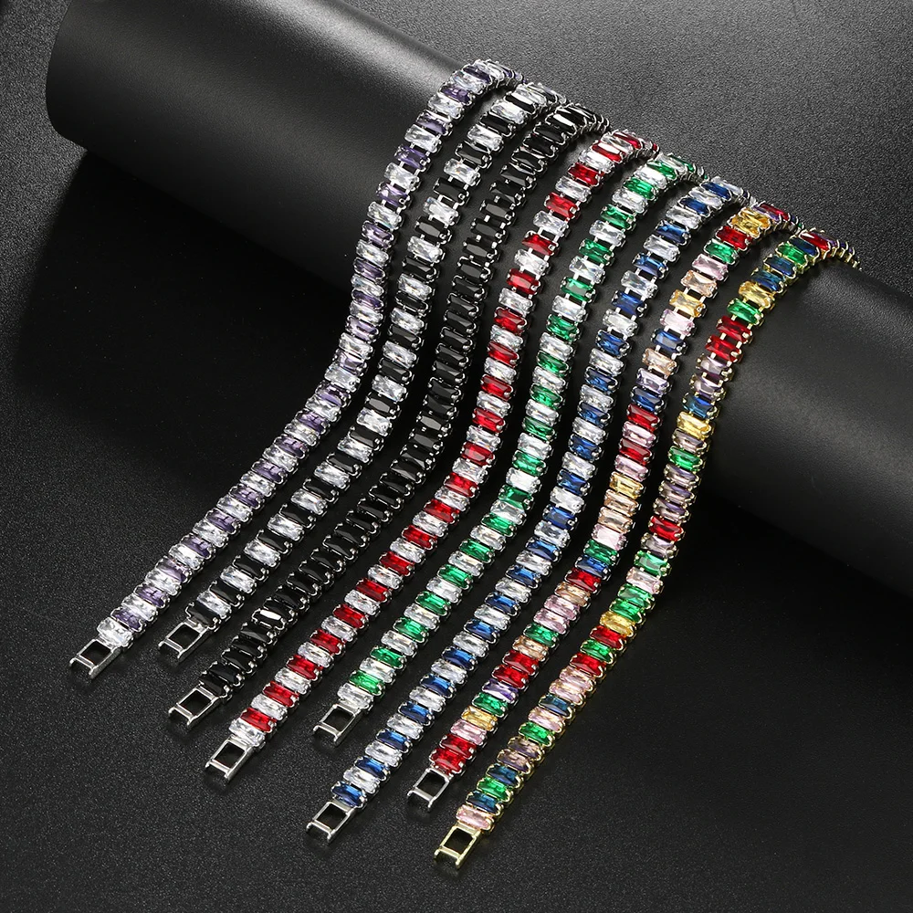 Rainbow Crystal Tennis Zircon Bracelets for Women Men Trendy Unisex Accessories Squares CZ Chain on Hand Classic Jewelry H167