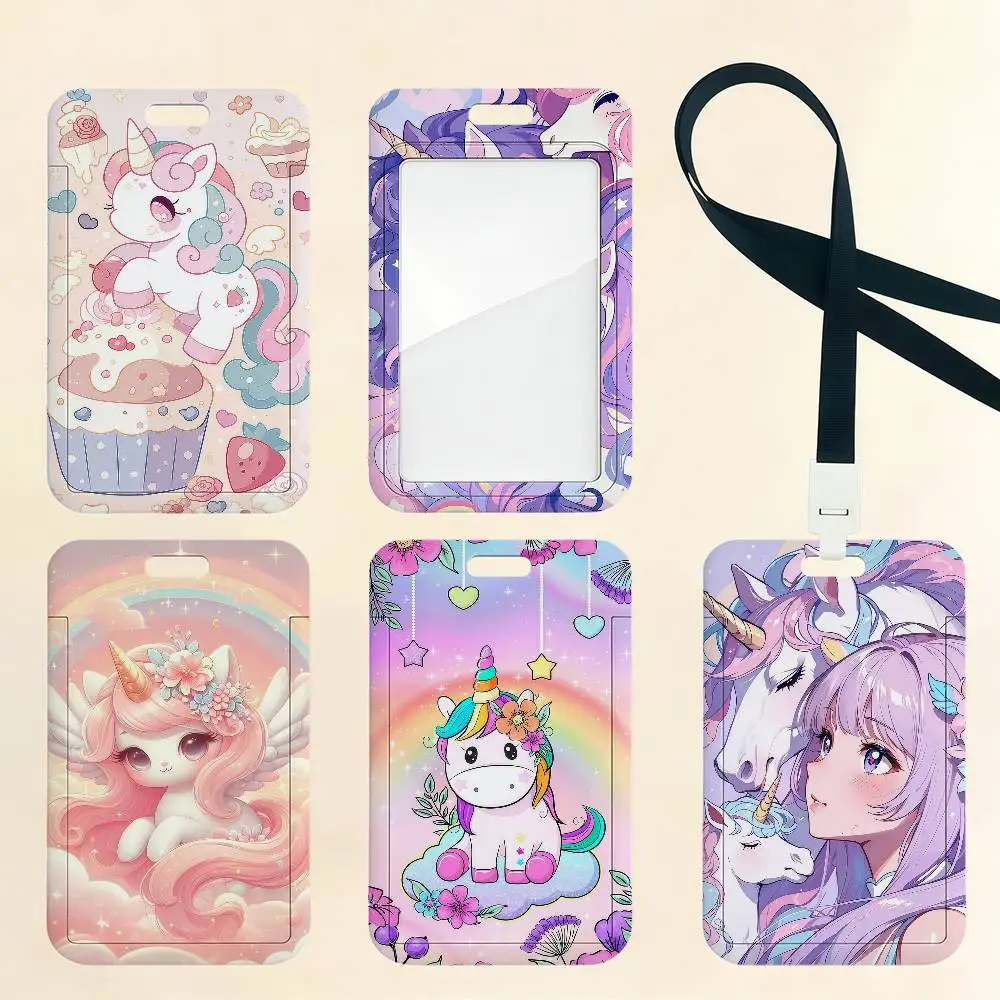 Anime Cute Unicorn Cartoon Card Holder Cardcase Bank Credit Student ID Subway Work Permit Badge Holder Door Card