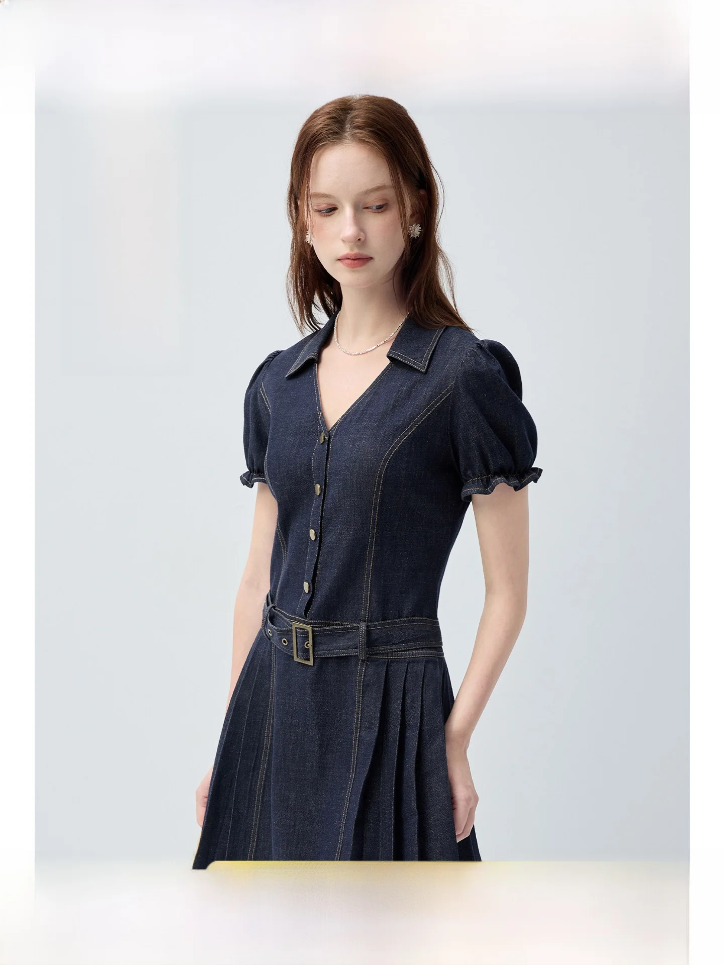 

plus Size Women's V-neck Dress Waist-cinching New Lesel Linen Denim Skirt Summer Fashionable Plump Mm Dress Straight Cut Long...