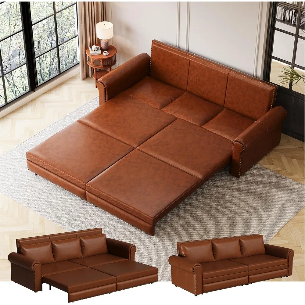93,7" Kingsize-Schlafsofa, ausziehbares Schlafsofa, Polsterung aus Kunstleder, 3-in-1 umwandelbare Schlafsofa, Chaiselongue