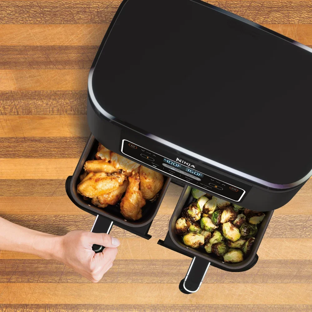 4 em 1 8 quart. Air Fryer com zona dupla, 2 cesta™Air Fryer Acessórios, Assado e Mais, Tecnologia