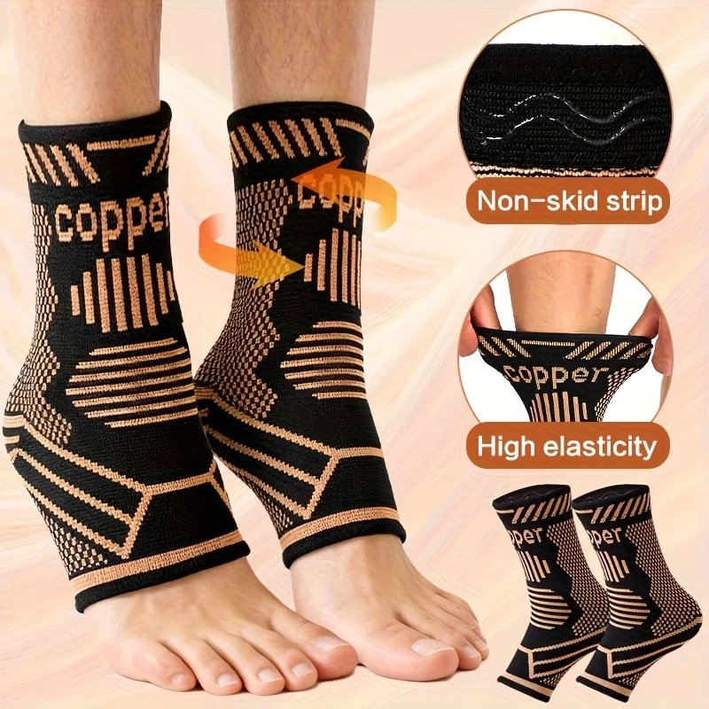 

1 Pair Copper Compression Ankle Braces,Non-Slip Strips,Breathable Support Sleeves,High Elasticity Grade, for Men & Women