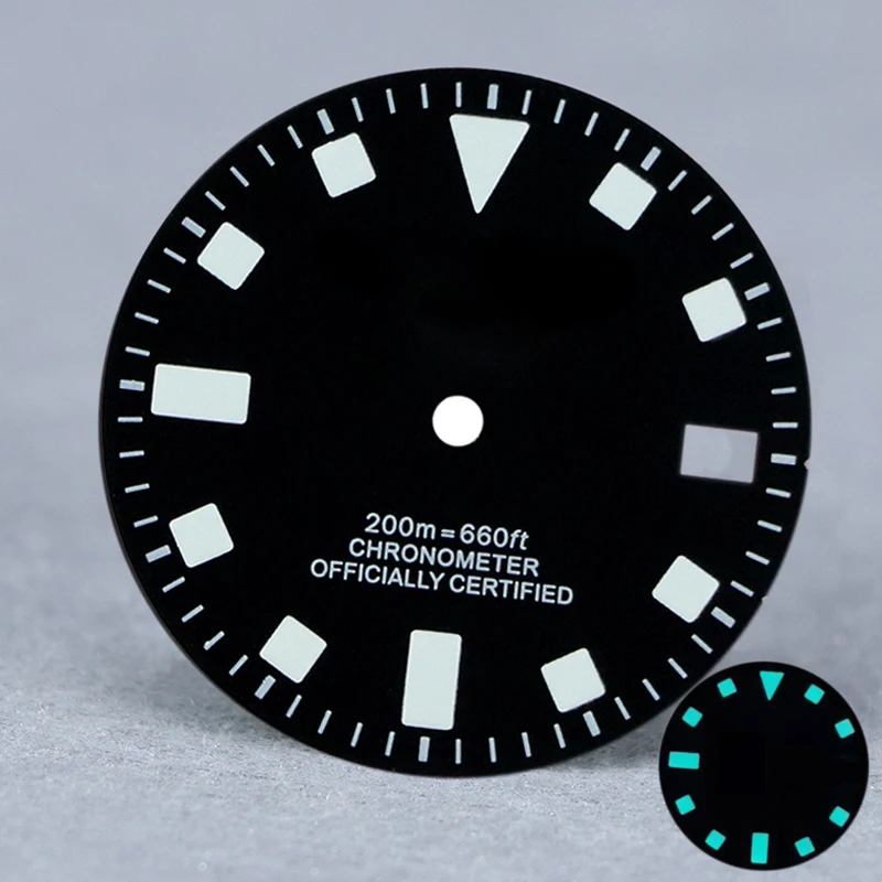 28.5mm dial Retro Matte black Matte blue BGW9 Lume For NH35 Skx007BGW9 C3 lume With Date No Logo