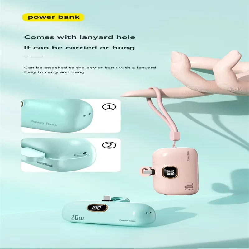 30000mAh Mini Portable Power Bank 2 In 1 Capsule Mobile Power Supply Emergency External Battery Fast Charger For Type-c IPhone