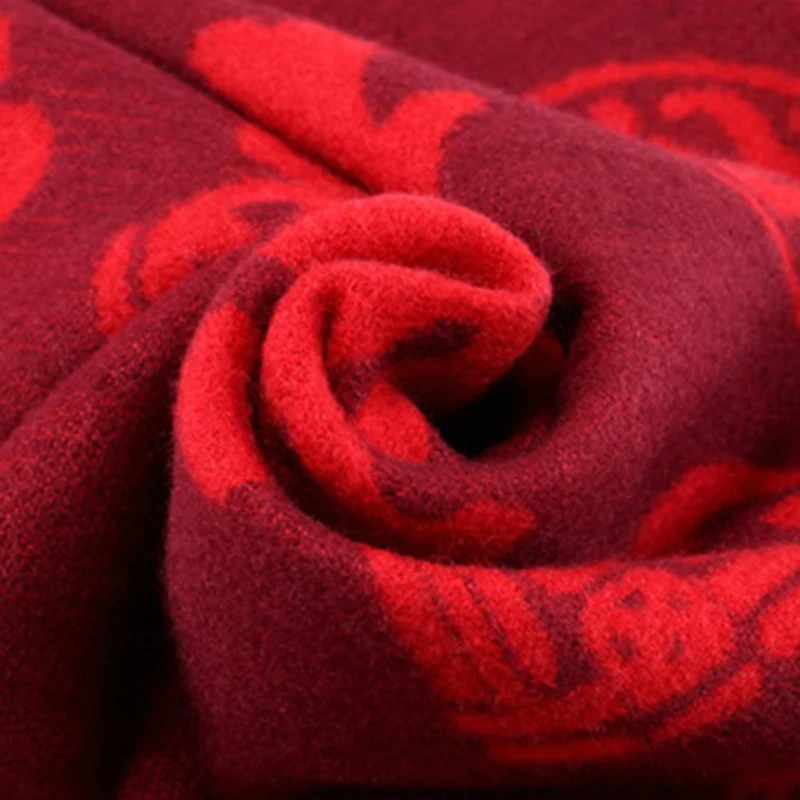 Chinese Red Imitation Slik Scarf For Men Women Winter Keep Warm Long Shawls Printed Fu Lucky Scarves 180*31cm